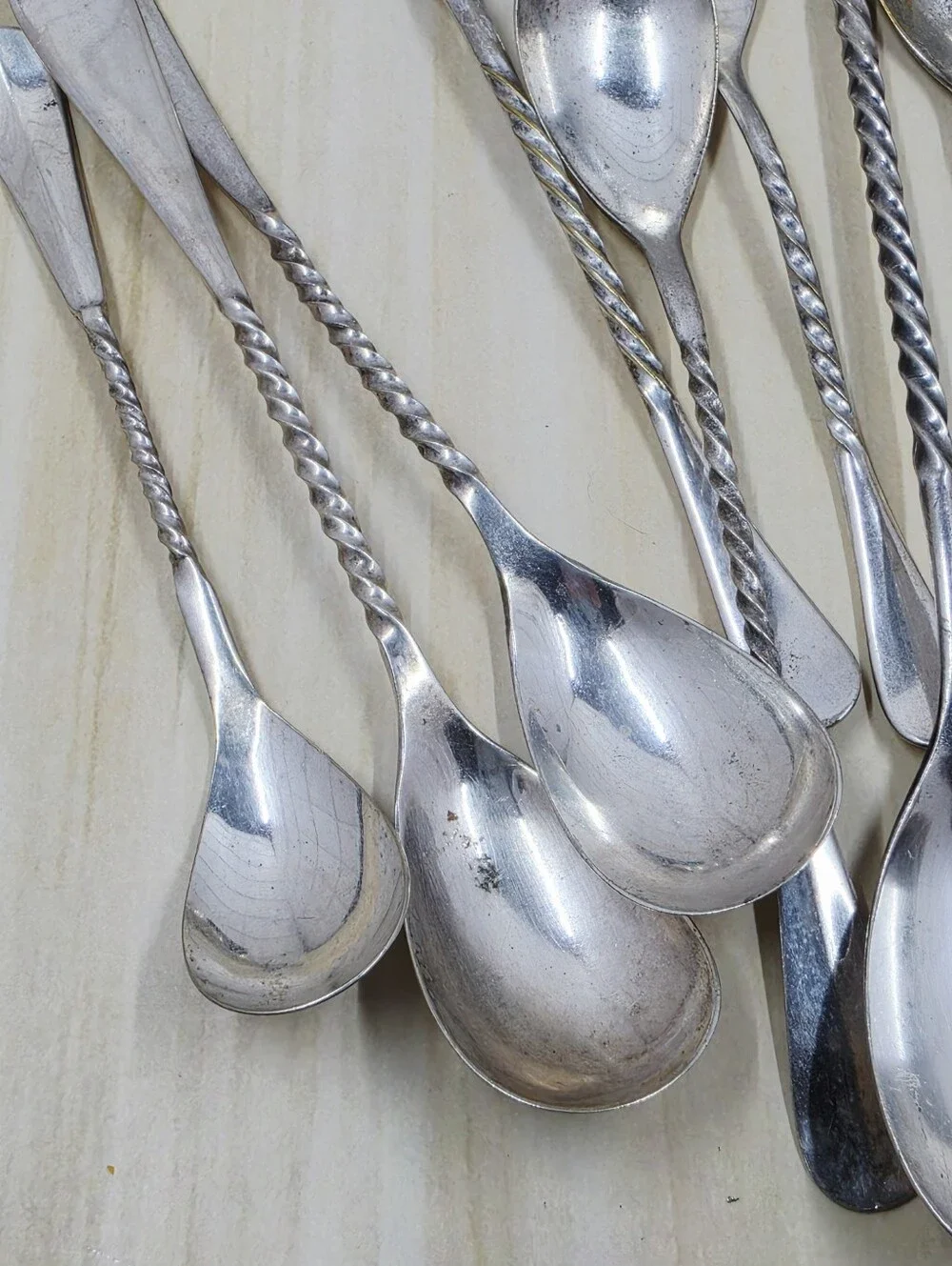 Silverplate Antique & Vintage Twisted Handle Spoons 10 Pieces Variety
